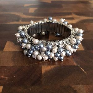 Stretch Bracelet with Blue and Grey Beads